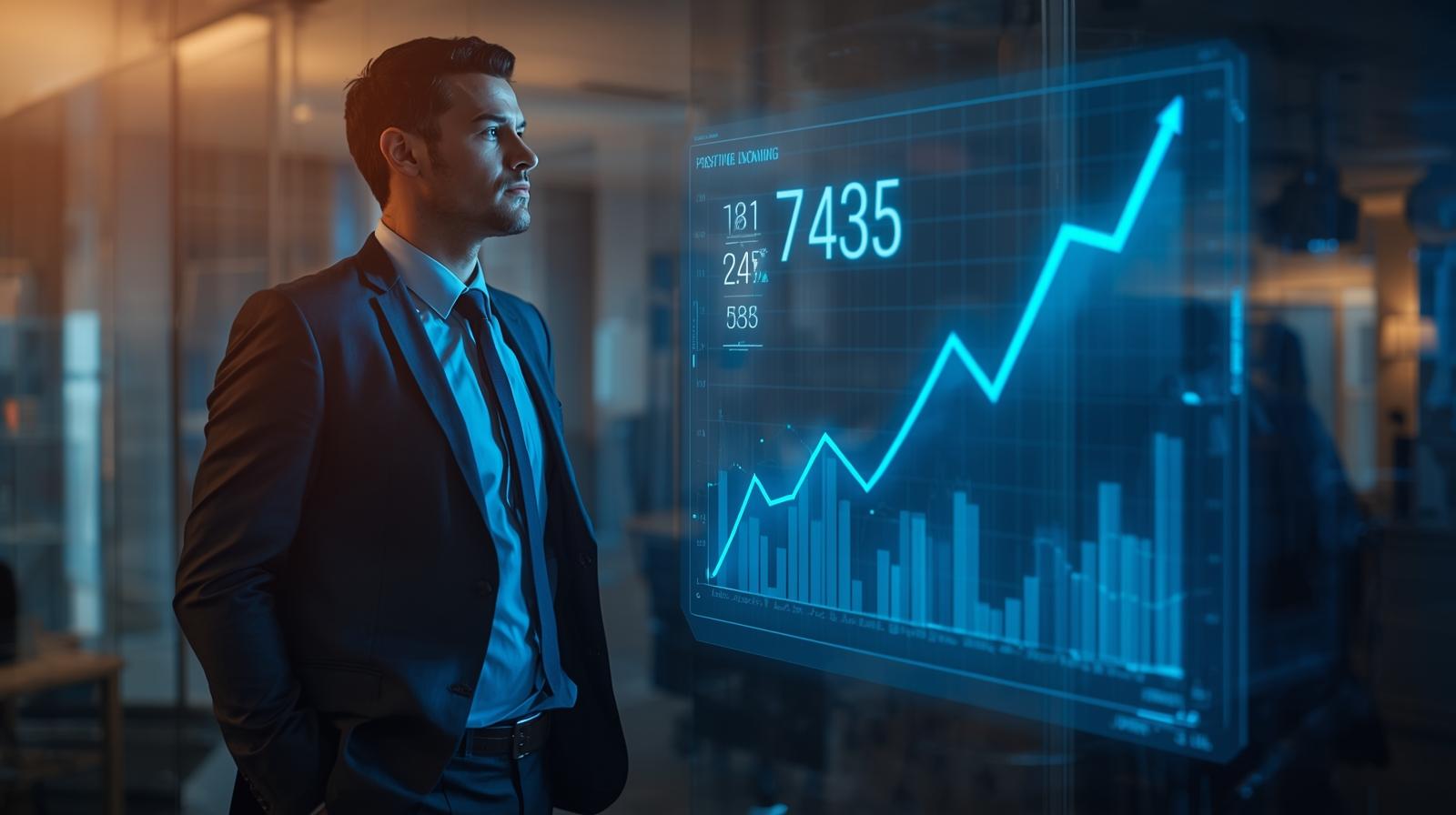Empresário confiante analisando gráficos financeiros